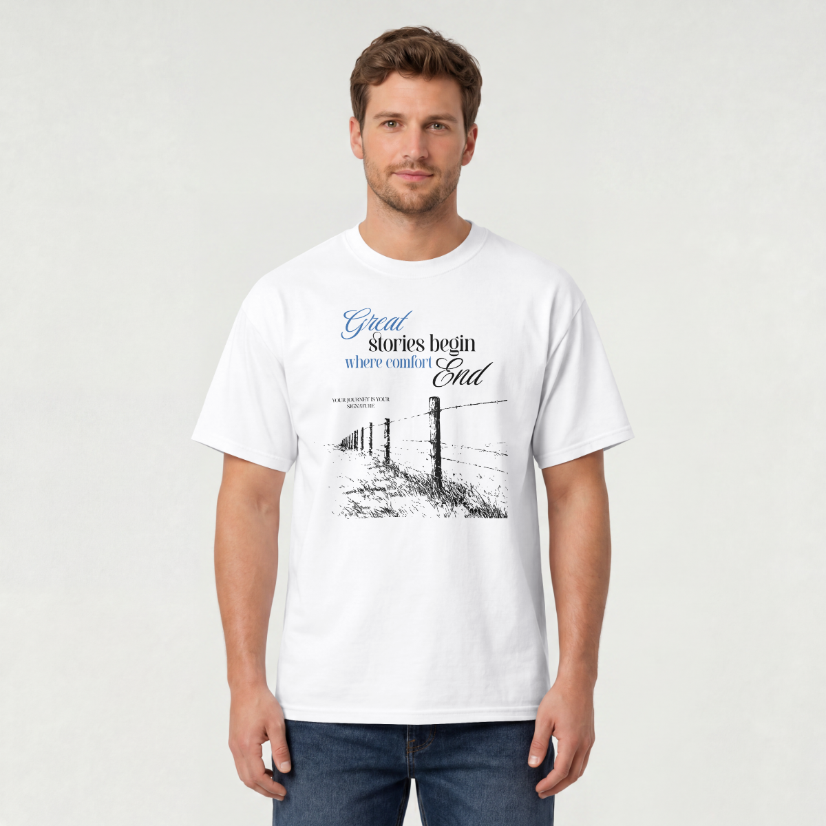 "Great Stories Begin Where Comfort Ends" Tee