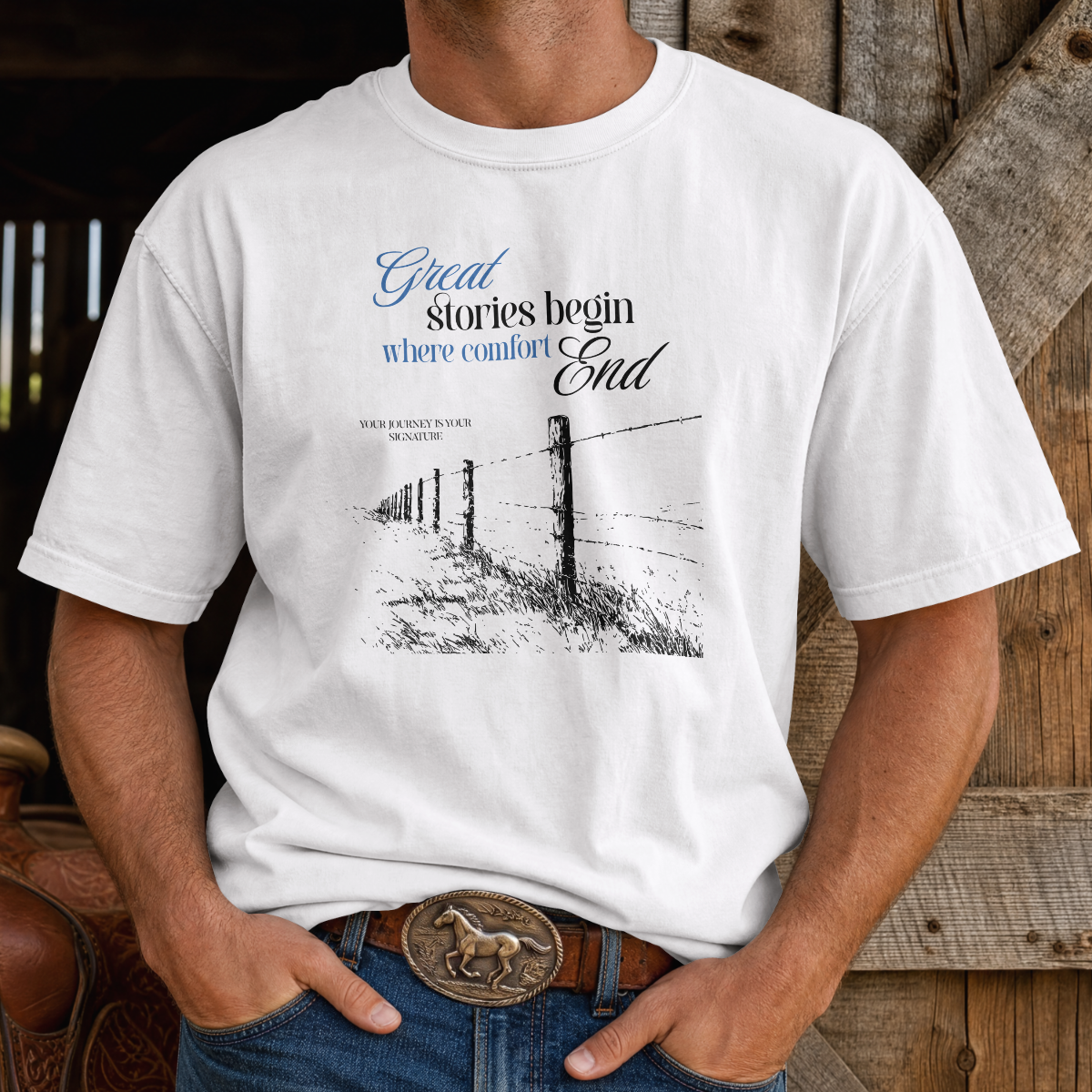 "Great Stories Begin Where Comfort Ends" Tee